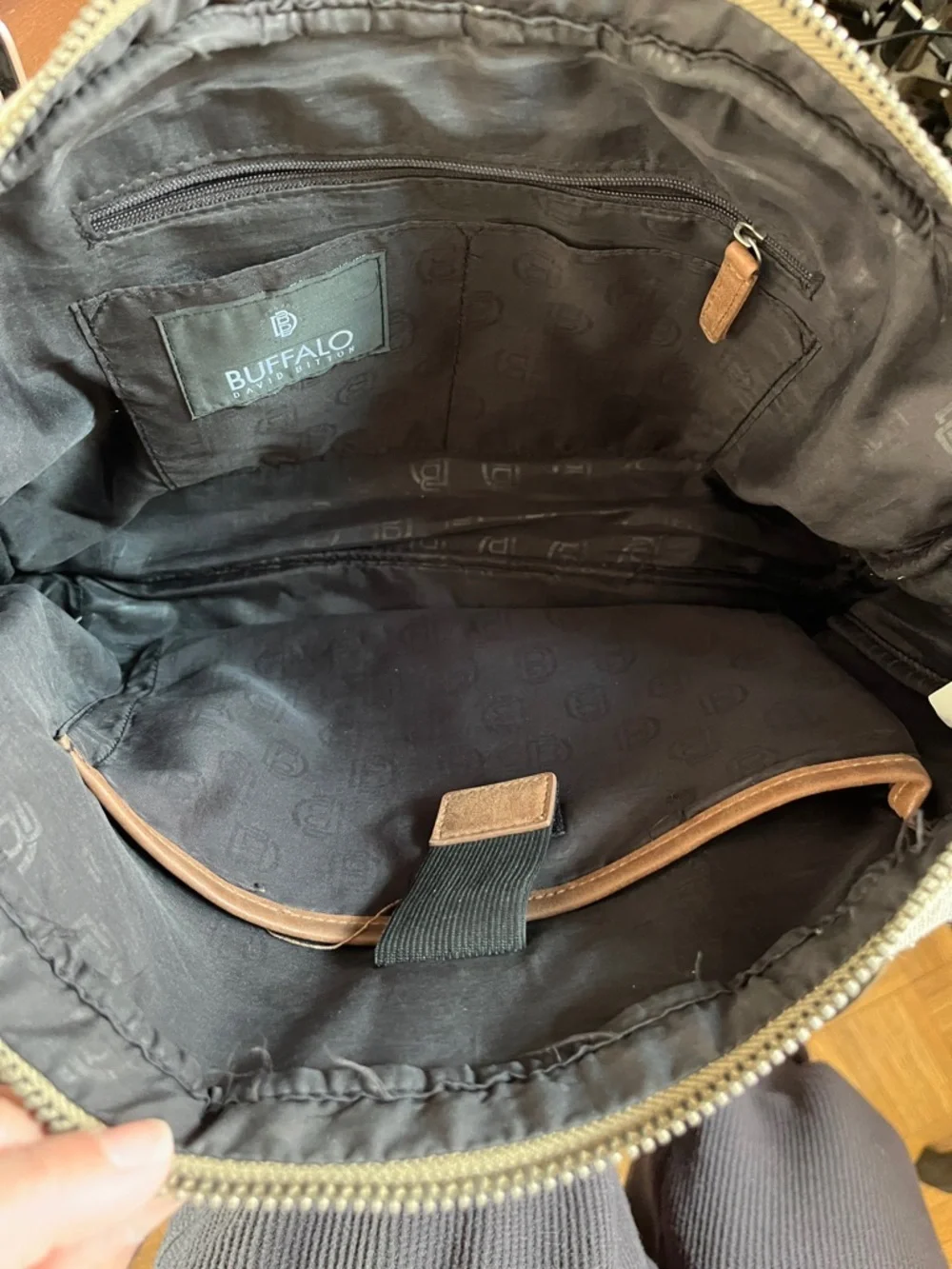Buffalo David Bitton Olive Canvas Messenger Bag with Brown Trim